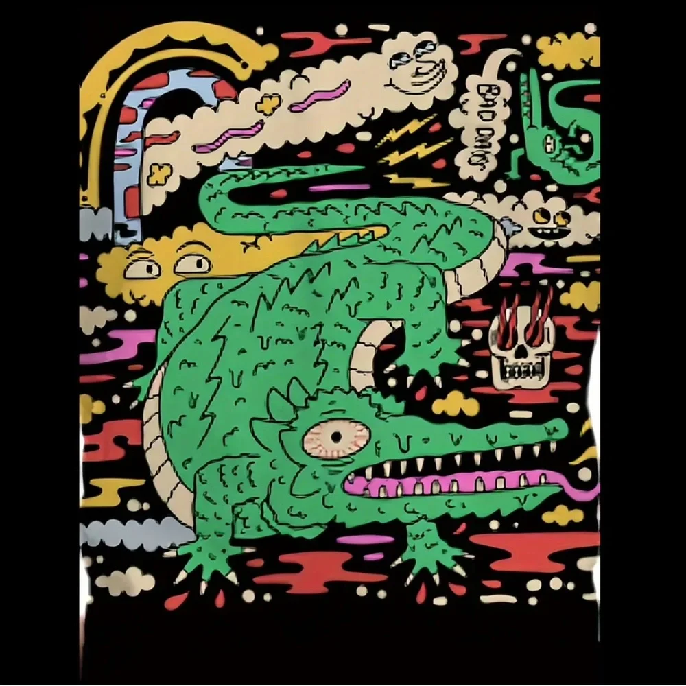 Black & Multi-Colored, Trippy Graphic, T-Shirt